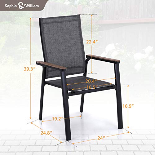 Sophia & William Patio Dining Chairs Aluminium Lightweight Textilene Outdoor Dining Chairs Stackable 2 Pieces Patio Chairs for Lawn Garden Backyard Pool