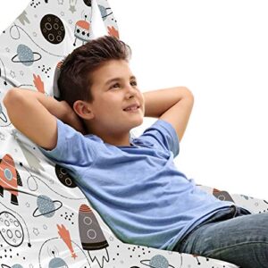 ambesonne cartoon lounger chair bag, hand drawn outer space ufo and spaceship exploring stars and beyond, high capacity storage with handle container, lounger size, pale blue black