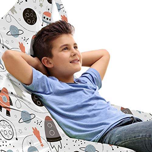 Ambesonne Cartoon Lounger Chair Bag, Hand Drawn Outer Space UFO and Spaceship Exploring Stars and Beyond, High Capacity Storage with Handle Container, Lounger Size, Pale Blue Black