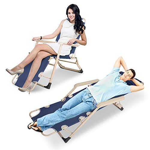 Dporticus Set of 2 Large Outdoor Patio Portable Folding Adjustable Chaise Lounge Chair with Footrest and Removable Pillow