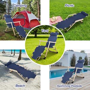 Dporticus Set of 2 Large Outdoor Patio Portable Folding Adjustable Chaise Lounge Chair with Footrest and Removable Pillow