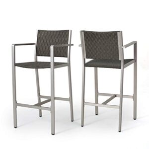 christopher knight home cape coral outdoor wicker bar stools, 2-pcs set, grey