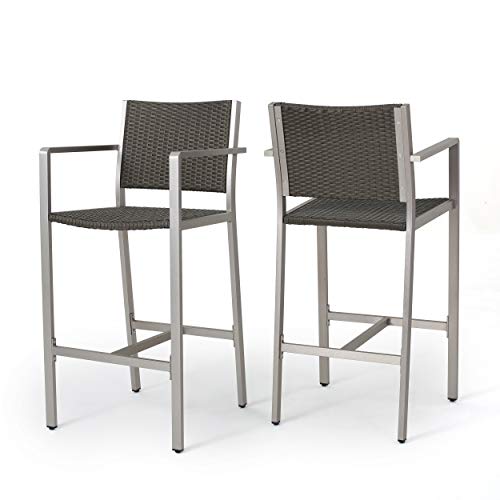 Christopher Knight Home Cape Coral Outdoor Wicker Bar Stools, 2-Pcs Set, Grey