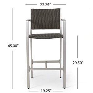 Christopher Knight Home Cape Coral Outdoor Wicker Bar Stools, 2-Pcs Set, Grey