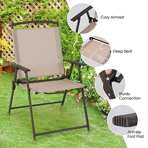 Giantex Set of 2 Patio Folding Chairs - Outdoor Sling Chairs with Armrests and Rustproof Steel Frame, Patio Dining Chairs with Breathable Fabric for Garden, Backyard Poolside Indoors, No Assembly (1)