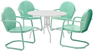 crosley furniture kod10010aq griffith retro metal outdoor 5-piece dining set with 39″ table and 4 chairs, white and aqua