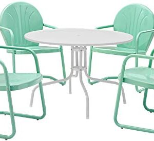 Crosley Furniture KOD10010AQ Griffith Retro Metal Outdoor 5-Piece Dining Set with 39" Table and 4 Chairs, White and Aqua