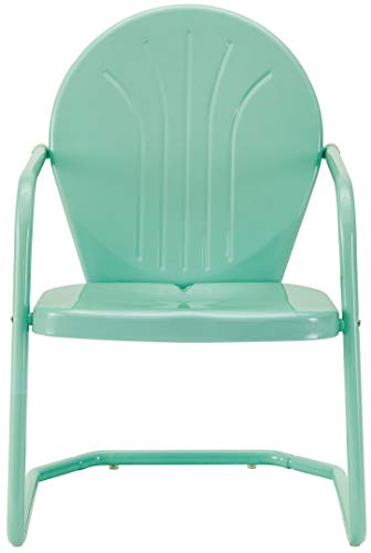 Crosley Furniture KOD10010AQ Griffith Retro Metal Outdoor 5-Piece Dining Set with 39" Table and 4 Chairs, White and Aqua