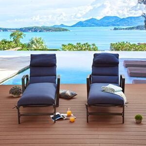 LOKATSE HOME 2 Piece Patio Chaise Lounge Chair Outdoor Furniture Set All Weather Metal Adjustable Backrest and Armchair with Removable Comfy Cushions, Blue