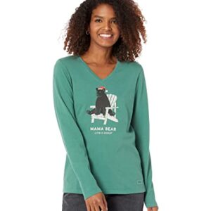 Life is Good Women's Long Sleeve Crusher Vee (Holiday Adironda - Spruce Green, X-Large)