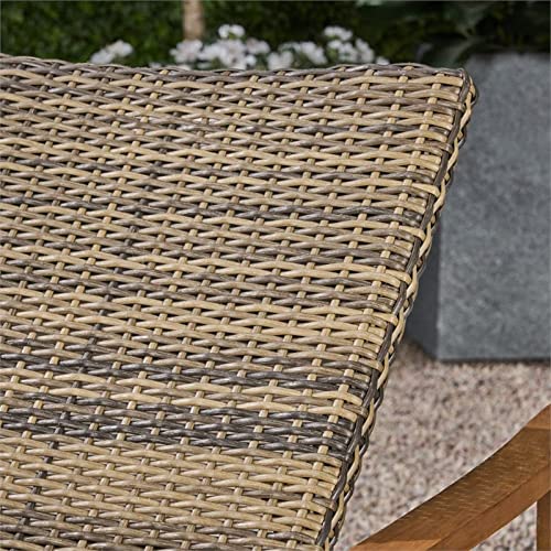 Kyle Outdoor Rustic Acacia Wood Chaise Lounge with Wicker Seating, Natural and Mixed Mocha