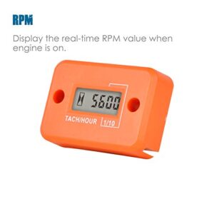 Runleader Digital Mini Tach Hour Meter,TOT Hours Accumulate,Real-time RPM Display,Battery Operation for ZTR Lawn Mower Tractor Generator Outboard ATV Chainsaw Marine Snowblower. (Orange)