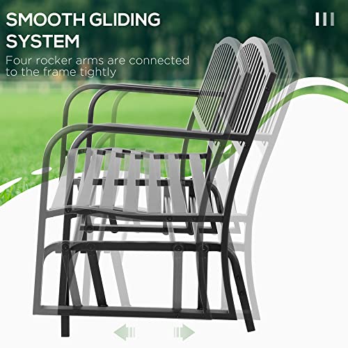 Outsunny Patio Glider Bench Outdoor Swing Rocking Chair Loveseat with Power Coated Sturdy Steel Frame, Black