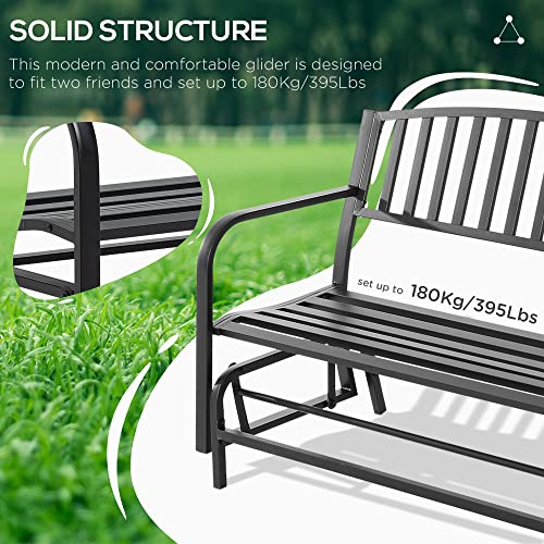 Outsunny Patio Glider Bench Outdoor Swing Rocking Chair Loveseat with Power Coated Sturdy Steel Frame, Black