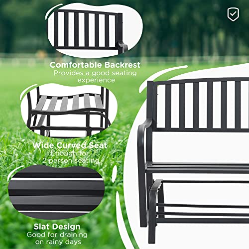 Outsunny Patio Glider Bench Outdoor Swing Rocking Chair Loveseat with Power Coated Sturdy Steel Frame, Black