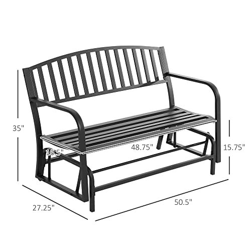 Outsunny Patio Glider Bench Outdoor Swing Rocking Chair Loveseat with Power Coated Sturdy Steel Frame, Black