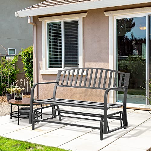 Outsunny Patio Glider Bench Outdoor Swing Rocking Chair Loveseat with Power Coated Sturdy Steel Frame, Black