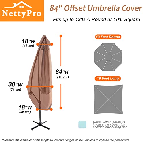 NettyPro Umbrella Cover Outdoor Patio Waterproof Offset Banana Umbrella Cover Up to 13 Feet Outdoor Umbrella, Brown