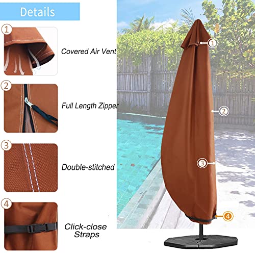 NettyPro Umbrella Cover Outdoor Patio Waterproof Offset Banana Umbrella Cover Up to 13 Feet Outdoor Umbrella, Brown