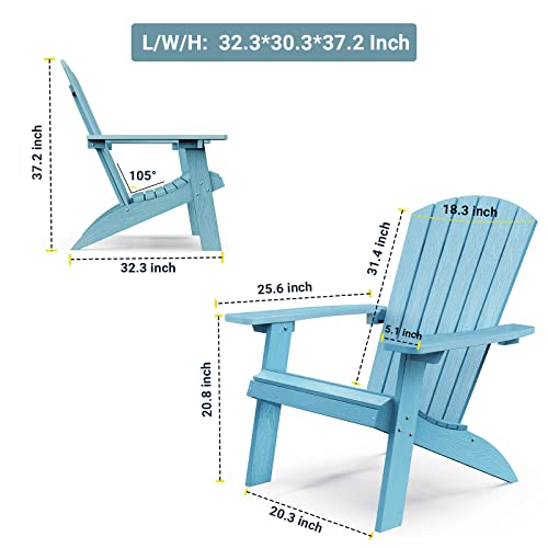 Hinriro 30.3" Width Adirondack Chair, 4 Steps Easy Installation Patio Chairs, Looks Like Real Wood, Widely Used in Outdoor, Fire Pit, Deck, Outside, Garden, Campfire Chairs(Blue)…