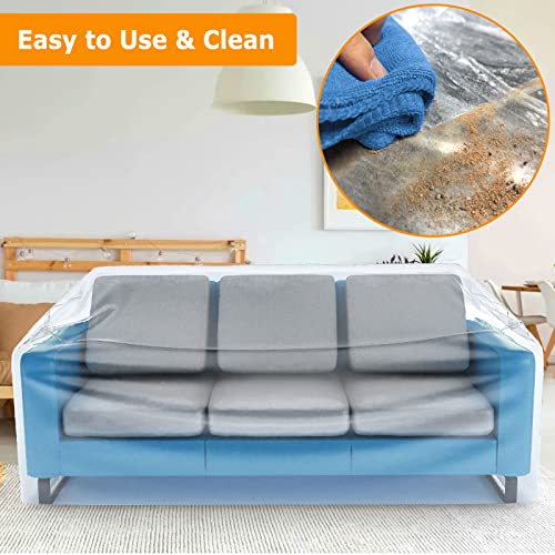 STARTWO Plastic Couch Cover - Dustproof Moving Bag for Sofa, Loveseat, Recliners, Plastic Furniture Cover Thick Clear Couch Cover for Moving and Long Term Storage, 92W x 42D x 42H Inches