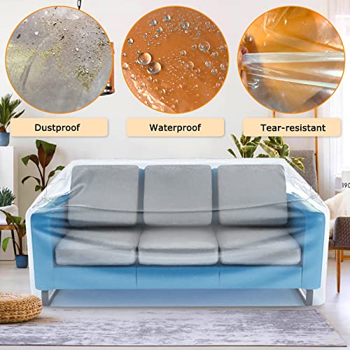 STARTWO Plastic Couch Cover - Dustproof Moving Bag for Sofa, Loveseat, Recliners, Plastic Furniture Cover Thick Clear Couch Cover for Moving and Long Term Storage, 92W x 42D x 42H Inches