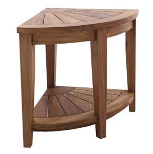 nordic style oiled teak wood corner stool for bathroom, spa, featuring shower bench with storage for indoor or outdoor 18″