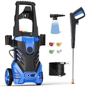 pecticho powerful electric pressure washer – 3500 psi electric power washer, 2.5 gpm power washers electric powered with 4 interchangeable nozzle and foam cannon, stop system cleans cars/fence/patio