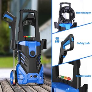 Pecticho Powerful Electric Pressure Washer - 3500 PSI Electric Power Washer, 2.5 GPM Power Washers Electric Powered with 4 Interchangeable Nozzle and Foam Cannon, Stop System Cleans Cars/Fence/Patio