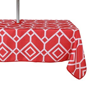 lushvida moroccan outdoor tablecloth with umbrella hole and zipper, 60 x 102 inch red, rectangle waterproof wrinkle free table cloth decorative fabric washable table cover for patio, party, picnic