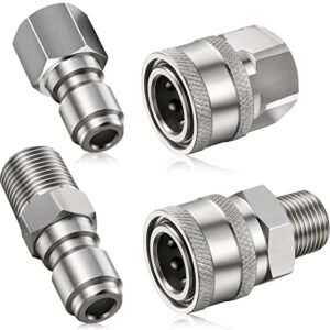 shimeyao 2 sets npt 1/4 inch pressure washer coupler quick connect plug male female 1/4 quick connect fittings pressure washer adapters pressure washer accessories (external internal thread)
