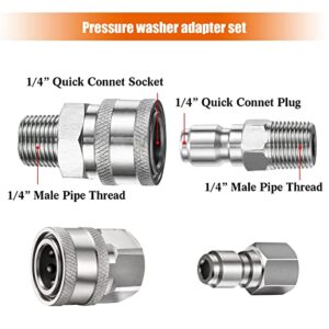 Shimeyao 2 Sets NPT 1/4 Inch Pressure Washer Coupler Quick Connect Plug Male Female 1/4 Quick Connect Fittings Pressure Washer Adapters Pressure Washer Accessories (External Internal Thread)
