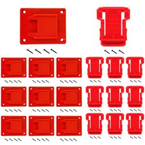 skcmox tool holders battery holders mount for milwaukee m18 18v battery drill tool red 10pcs tool holders and 10pcs battery holders with screws