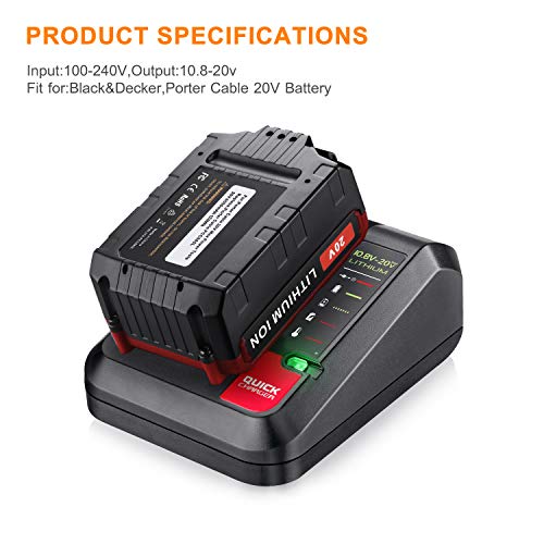 6000mAh PCC685L Lithium Ion Battery Compatible with Porter Cable 20V Battery for PCC685L PCC680L PCC682L PCC685LP with PCC692L Charger for Porter Cable 20V Battery PCC692L PCC680L PCC681L PCC685L