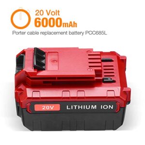 6000mAh PCC685L Lithium Ion Battery Compatible with Porter Cable 20V Battery for PCC685L PCC680L PCC682L PCC685LP with PCC692L Charger for Porter Cable 20V Battery PCC692L PCC680L PCC681L PCC685L