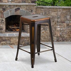 emma + oliver commercial grade 24″ h backless distressed copper metal indoor-outdoor stool