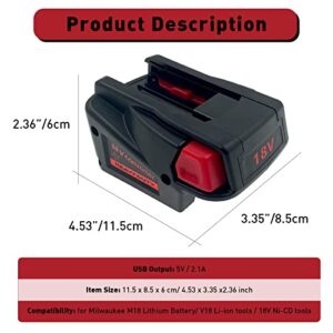 M18V18 Battery Adapter Converter for Milwaukee M18 18V Lithium-ion Battery to Milwaukee V18 18V NI-CD Battery (with USB Port)