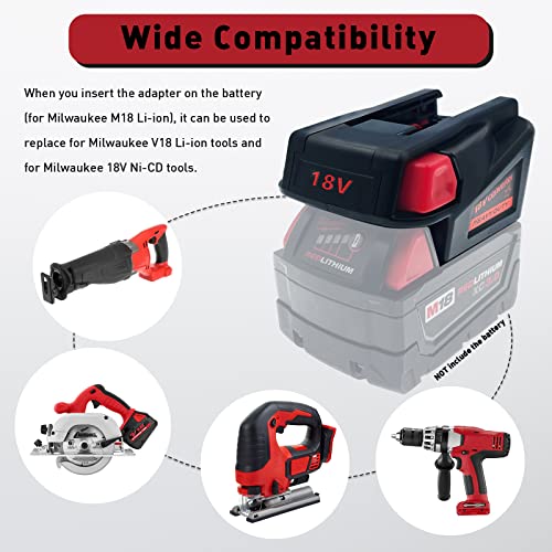 M18V18 Battery Adapter Converter for Milwaukee M18 18V Lithium-ion Battery to Milwaukee V18 18V NI-CD Battery (with USB Port)