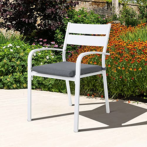 Soleil Jardin Outdoor Aluminum 2-Piece Patio Dining Chairs with Cushions, Stackable Bistro Chairs for Balcony, Garden, Backyard, White Finish & Grey Cushion