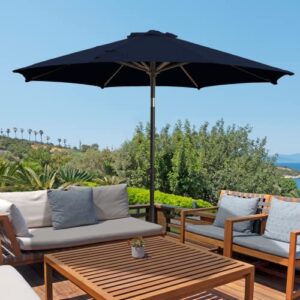 wikiwiki 9 ft patio umbrellas outdoor table market umbrella with push button tilt/crank,8 sturdy ribs, fade resistant waterproof polyester dty canopy for garden, lawn, deck, backyard & pool