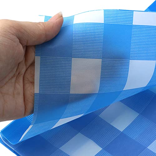 Dnyta Plastic Table Cloths for Parties Disposable 70.8x70.8 Inch Birthdays Picnic Table Cover Blue Gingham Checkered Plastic Tablecloths