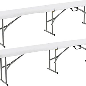 Goplus 6 Feet Plastic Folding Bench, Set of 2 Portable Foldable Bench Seat with 550 lbs Capacity for Indoor Outdoor Picnic Party Camping Dining, Off-White, No Assembly Required