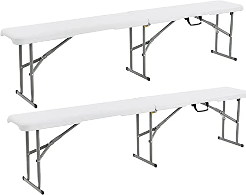 Goplus 6 Feet Plastic Folding Bench, Set of 2 Portable Foldable Bench Seat with 550 lbs Capacity for Indoor Outdoor Picnic Party Camping Dining, Off-White, No Assembly Required