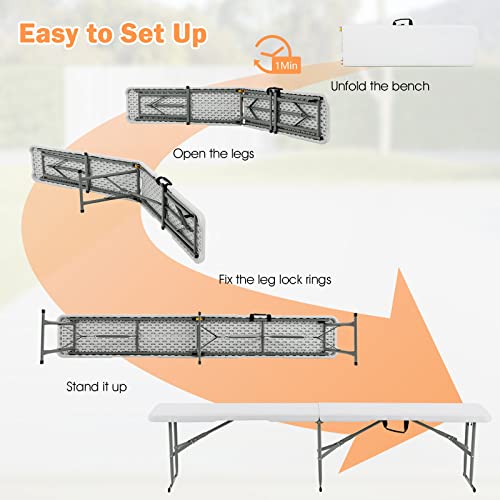 Goplus 6 Feet Plastic Folding Bench, Set of 2 Portable Foldable Bench Seat with 550 lbs Capacity for Indoor Outdoor Picnic Party Camping Dining, Off-White, No Assembly Required