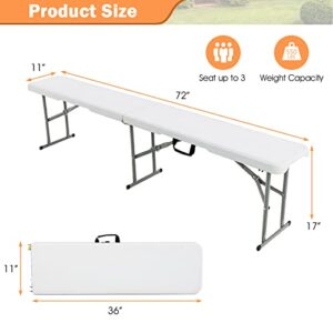 Goplus 6 Feet Plastic Folding Bench, Set of 2 Portable Foldable Bench Seat with 550 lbs Capacity for Indoor Outdoor Picnic Party Camping Dining, Off-White, No Assembly Required