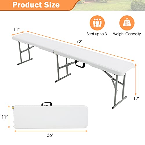 Goplus 6 Feet Plastic Folding Bench, Set of 2 Portable Foldable Bench Seat with 550 lbs Capacity for Indoor Outdoor Picnic Party Camping Dining, Off-White, No Assembly Required