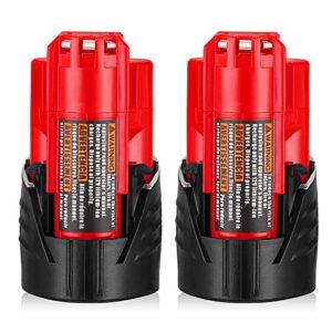 2 pack 3000mah m12 replacement battery for milwaukee m12 battery, compatible with milwaukee m12 xc cordless power tools replace for 48-11-2401, 48-11-2402, 48-11-2440, 48-11-2411