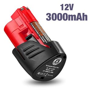 2 Pack 3000mAh M12 Replacement Battery for Milwaukee M12 Battery, Compatible with Milwaukee M12 XC Cordless Power Tools Replace for 48-11-2401, 48-11-2402, 48-11-2440, 48-11-2411