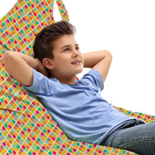 Ambesonne Retro Lounger Chair Bag, Geometric Ornament in Lively Colors and Checkered Childish Mosaic Design, High Capacity Storage with Handle Container, Lounger Size, Multicolor