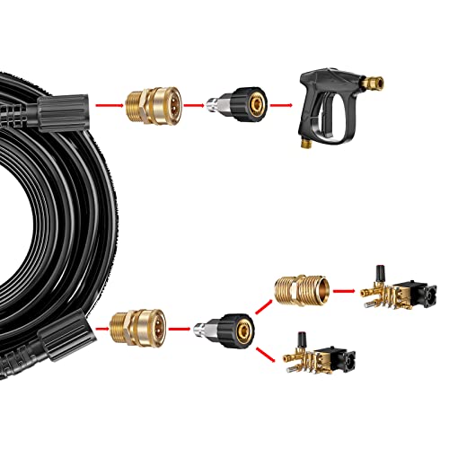 POHIR Pressure Washer Hose 50FT 1/4, Upgrade 4000PSI Kink Free Super Flex Power Washing Hose, Universal Electric Power Washing Replacement/Extension Hose with M22 to 3/8 Quick Connect Adapter 6 Set